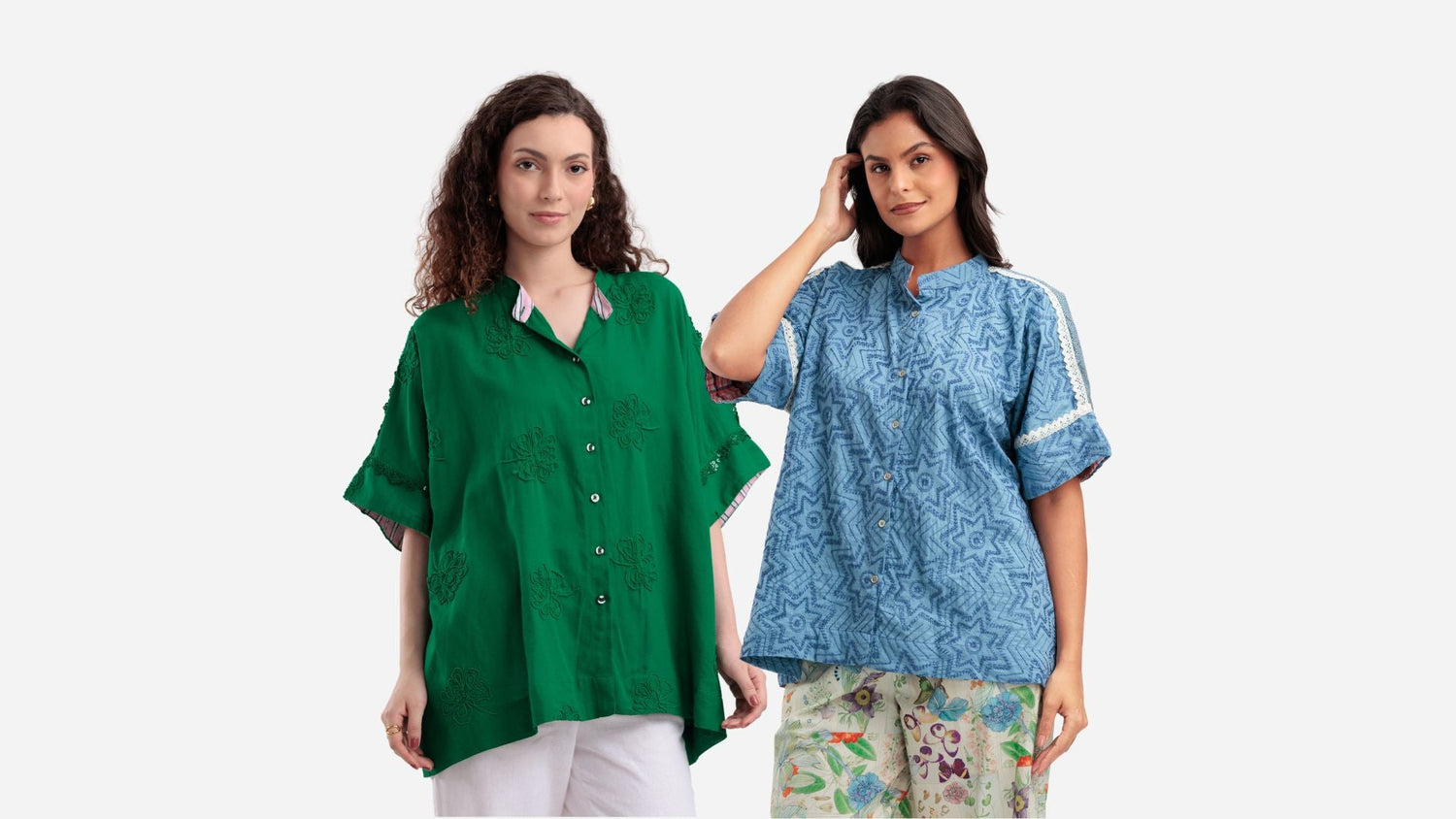 Vibrant striped kaftan shirt with pink, mint, and orange vertical stripes and geometric detailing.