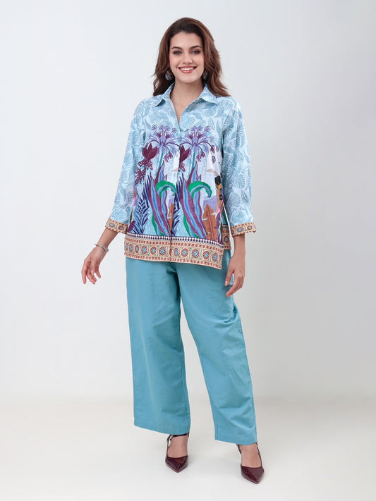 CS47 - Blue Lady Shirt Co-ord Set